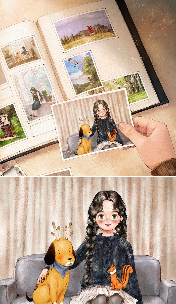 韩国插画师森林女孩日记图文,水彩插画森林女孩日记