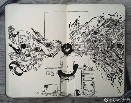 针管笔手绘黑白小插画简单,黑白风的针管笔小插画
