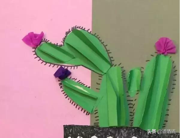 可以贴在墙上用卡纸做的大仙人掌,手工卡纸仙人掌盆栽幼儿园
