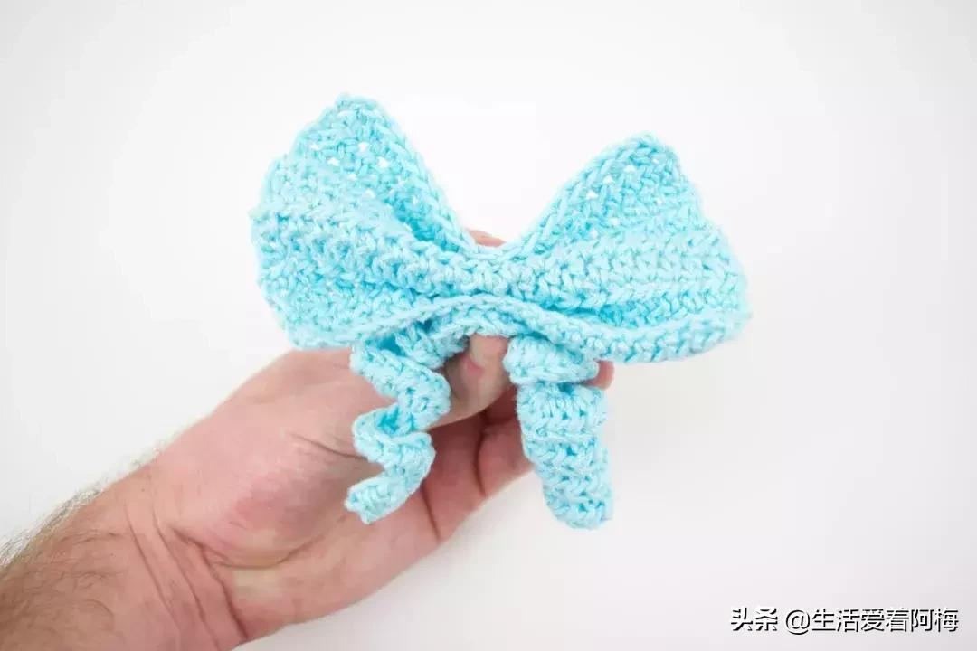 粗毛线钩织蝴蝶结小物件,大蝴蝶结和小蝴蝶结钩针编织教程