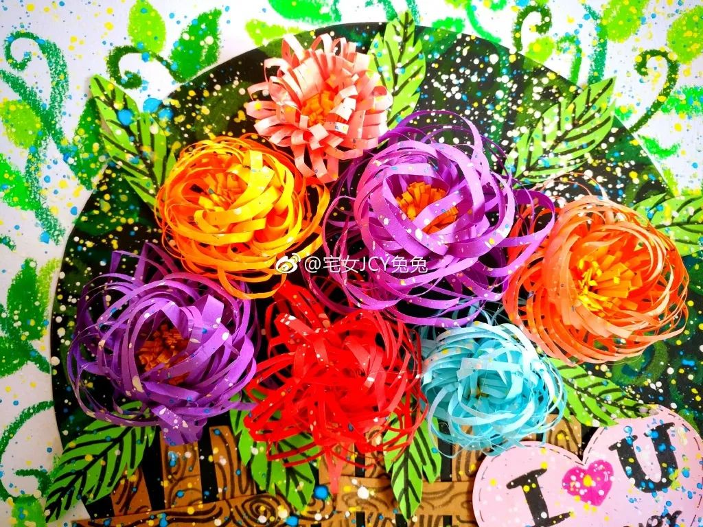 儿童绘画花束创意画,感恩节手工作品花束模版片头片尾