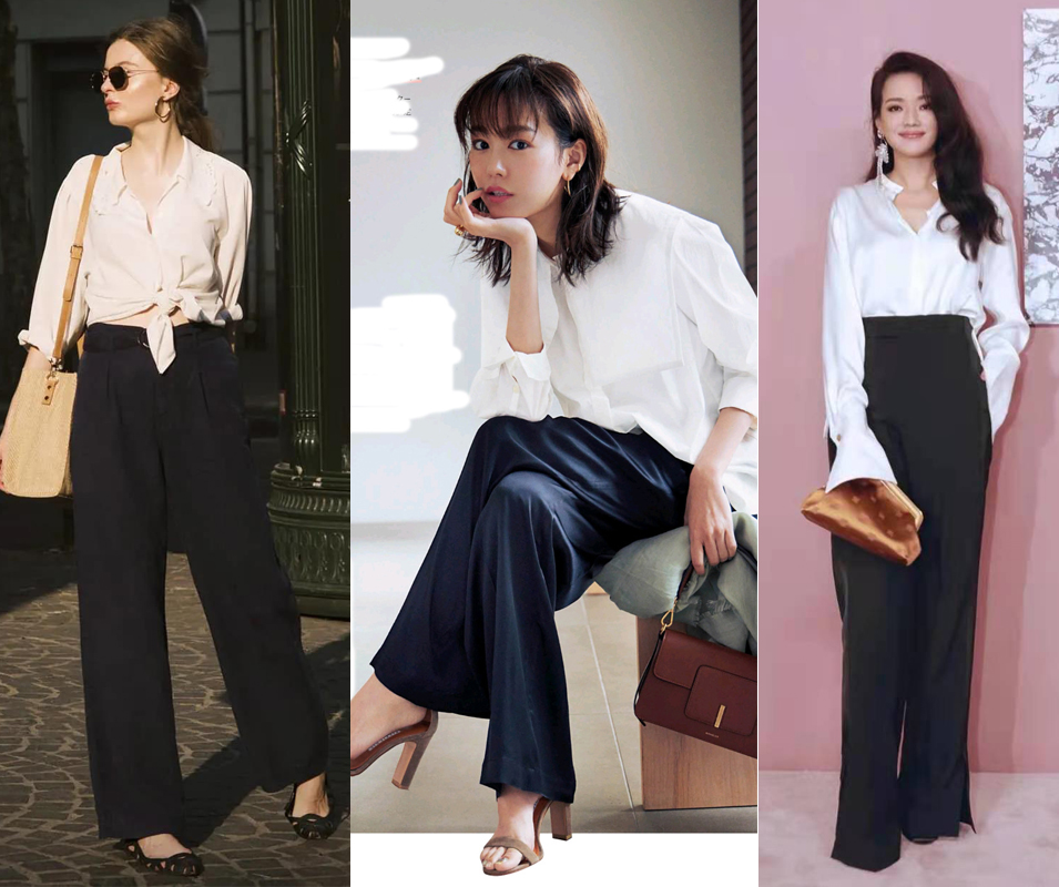 经典白衬衣和阔腿裤怎么搭配好看,衬衫搭配阔腿裤简约又有气质