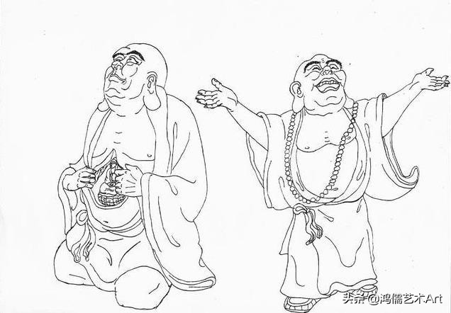 十八罗汉拜观音白描图,十八罗汉李云中白描人物图谱