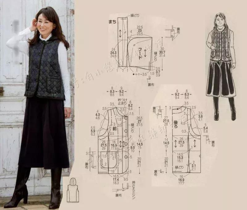 高领马甲背心女款裁剪方法,皮毛一体的马甲背心裁剪