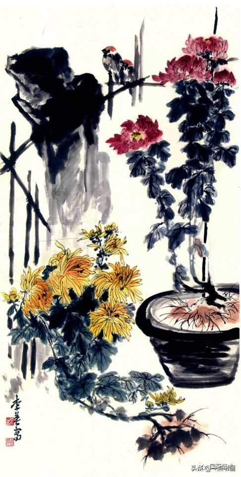 李苦禅画梅作品,李苦禅的菊花国画作品图片