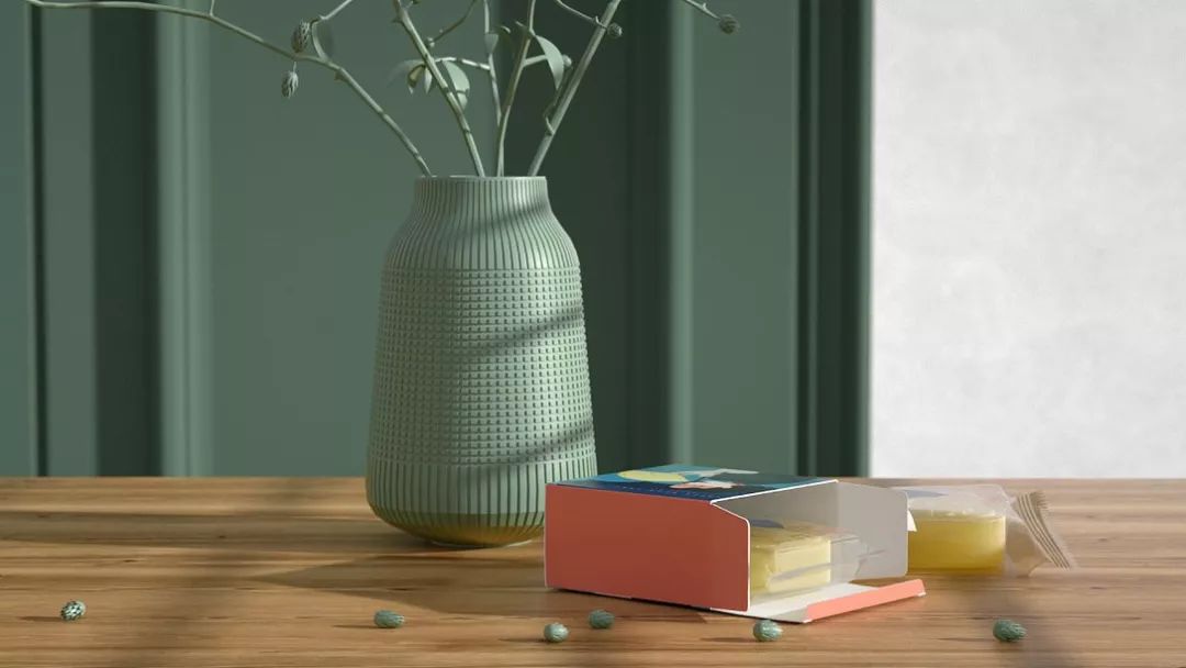 樱花绿豆糕包装盒,包装上印有福字的绿豆糕