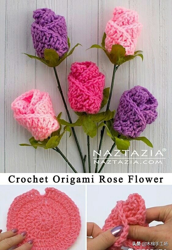七种玫瑰花的钩编步骤,浪漫永不凋零的玫瑰花折纸