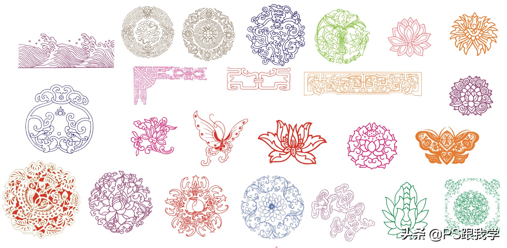 *载下**的彩色纹饰图案像素低，放大不了不用愁，这样跟我做就解决啦