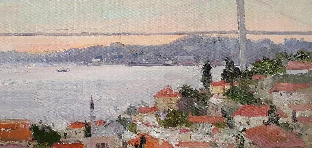 氛围感风景油画作品简单初学者,简单的小清新系油画