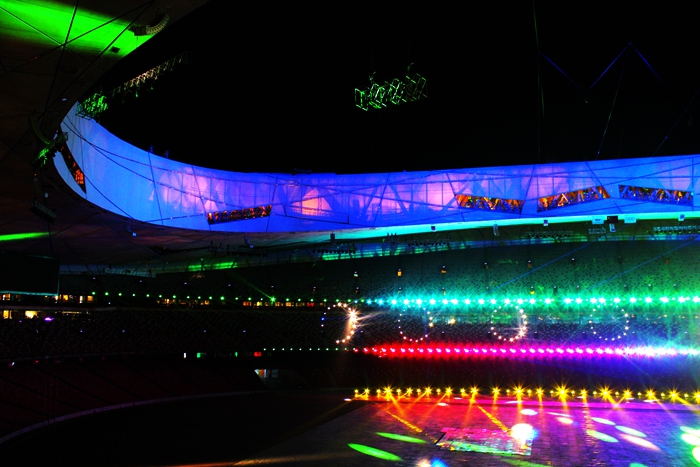 国家奥体中心灯光秀,鸟巢朝阳灯光节