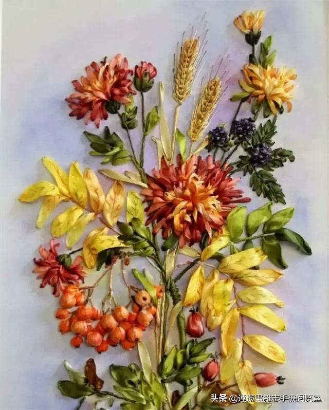 丝带绣装裱图案大全,丝带绣画作品欣赏