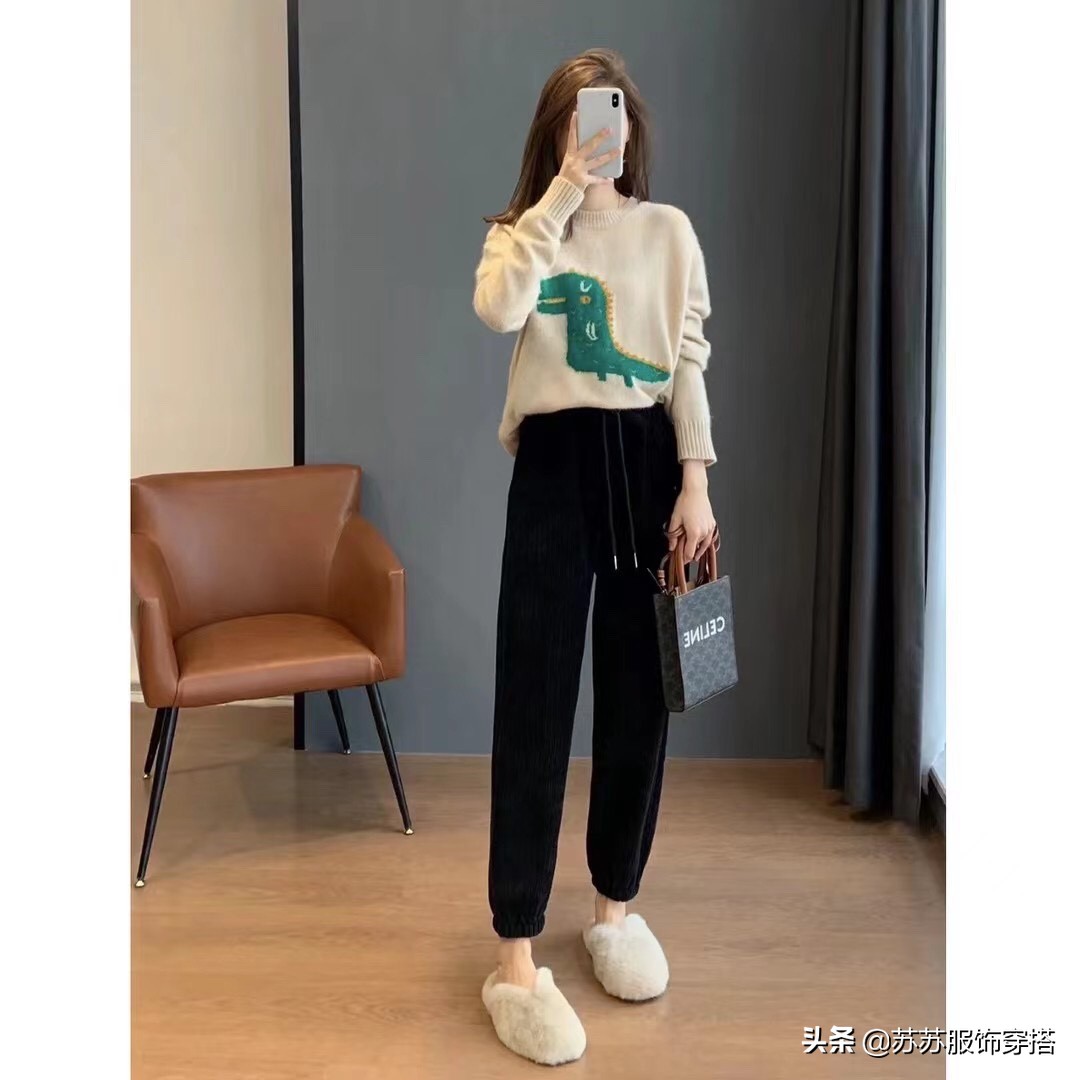 雪尼尔加绒裤子女裤新款直筒,雪尼尔宽松灯芯绒运动卫裤