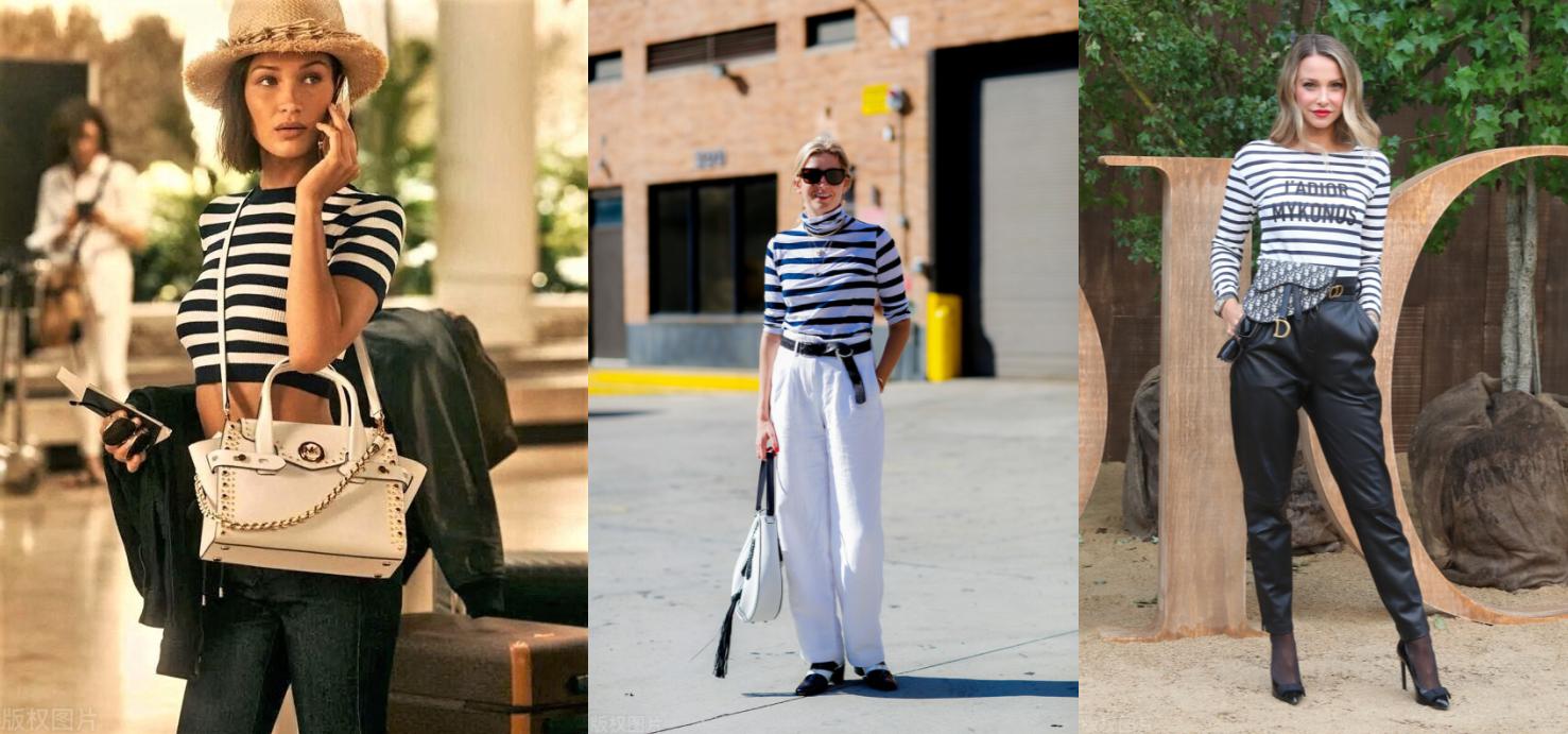 tee条纹搭配图片,条纹t恤这样穿才好看