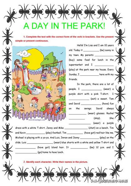 英语原版阅读：一般现在时与现在进行时的练习Adayinthepark