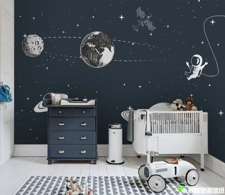 儿童房背景墙的十种高级配色,儿童房背景墙壁画星星月亮白云