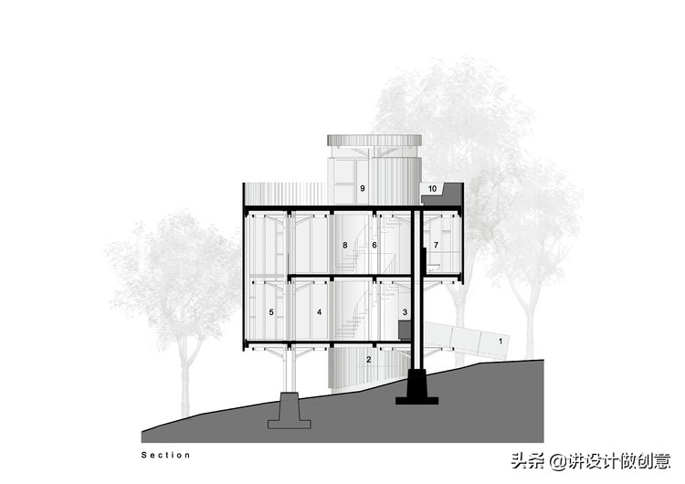 树屋房间设计壁炉红色调,树屋内设计