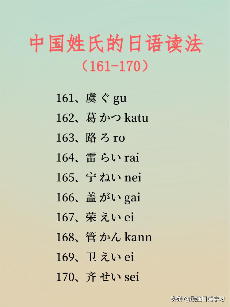 中国姓氏日语读法一览表图文,日语三字姓氏一览表