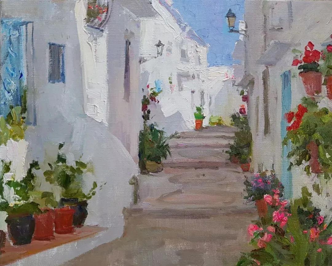 氛围感风景油画作品简单初学者,简单的小清新系油画