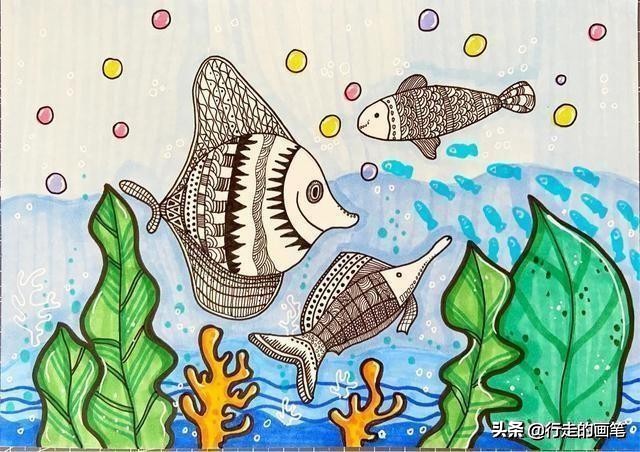 儿童画海底鱼简笔画,儿童画海底鱼的画法