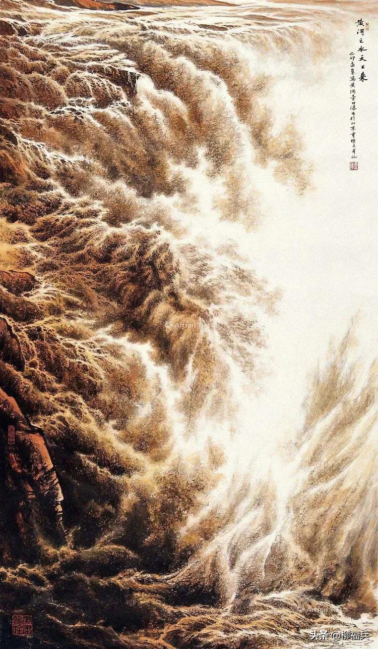 山水风景画黄河,山水画黄河惊涛骇浪