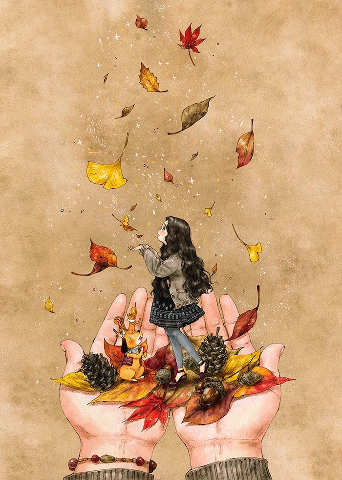 韩国插画师森林女孩日记图文,水彩插画森林女孩日记