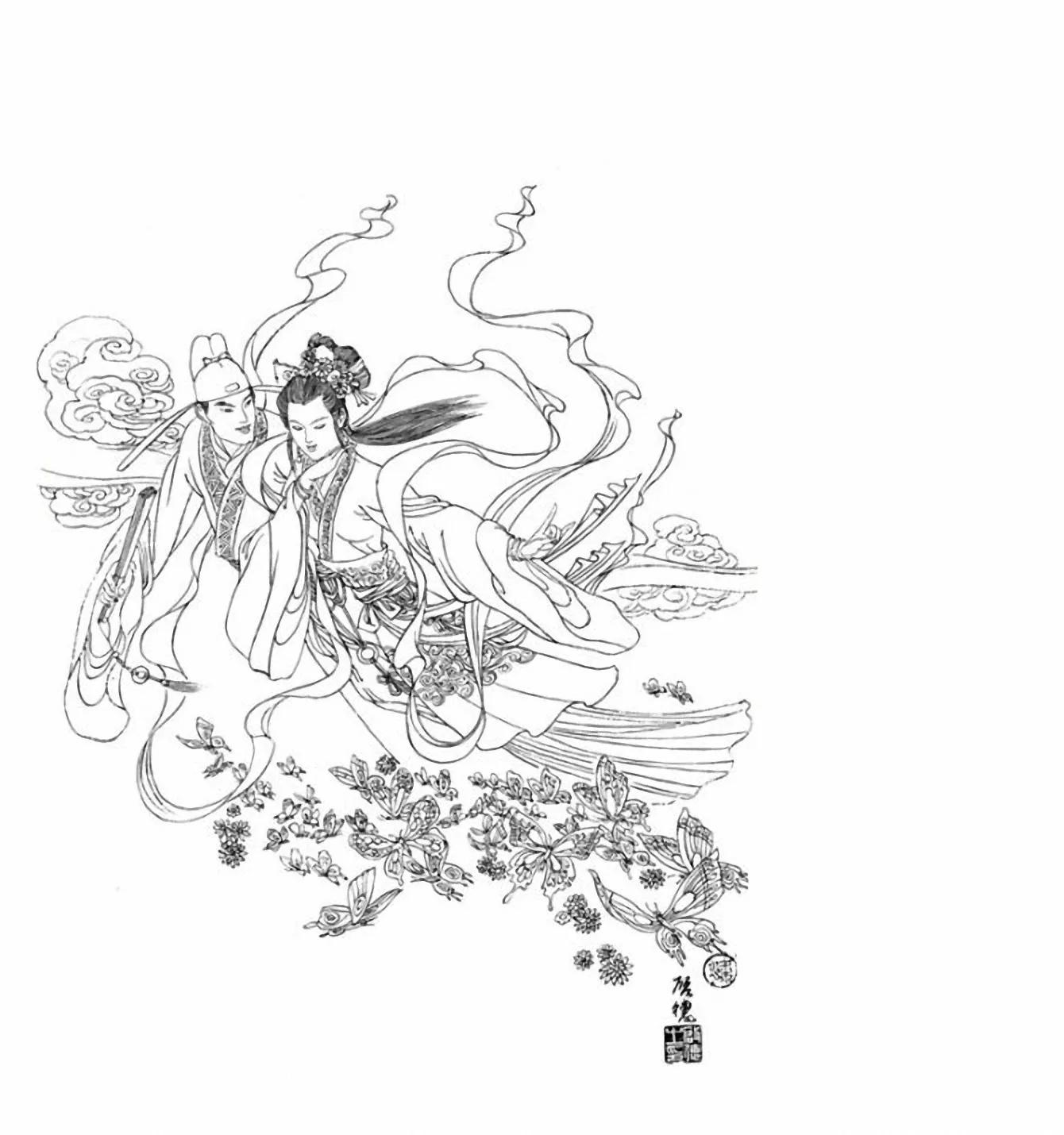 图谱神话人物工笔画白描,国画工笔人物白描图片大全大图