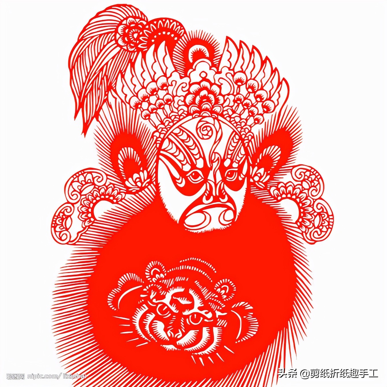 民俗剪纸戏曲脸谱剪纸图案欣赏,花旦脸谱简笔画简单又好看剪纸