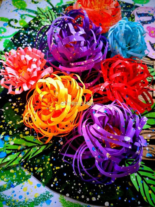 儿童绘画花束创意画,感恩节手工作品花束模版片头片尾