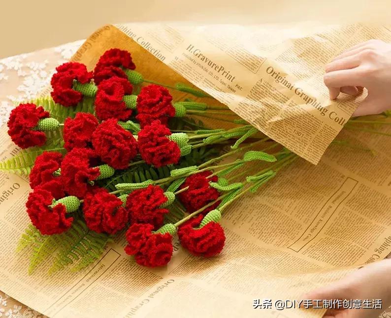 最简单的康乃馨钩织教程,毛线钩母亲节康乃馨花教程