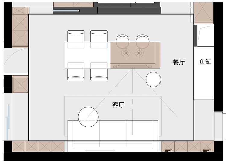 不走寻常路不坐寻常凳,客厅摆放餐桌椅效果图南北通透