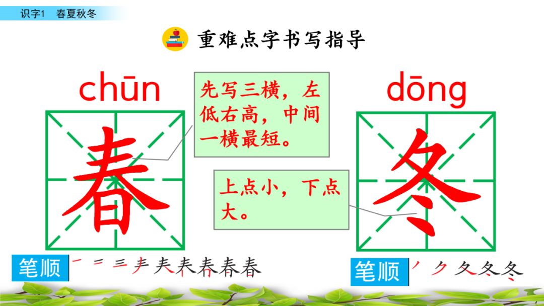 一年级语文下册春夏秋冬生字笔画,部编版一年级上册课文朗读完整版
