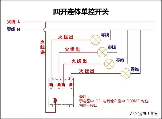 三开二个单控一个双控怎么接线,单联双控三开开关接线图