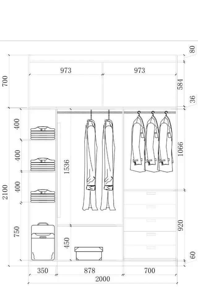 衣柜布局设计尺寸图,52公分的衣柜怎么设计