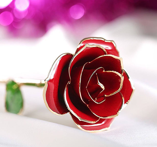 烤漆镀金玫瑰花深绿色送闺蜜送老师独特精美礼物