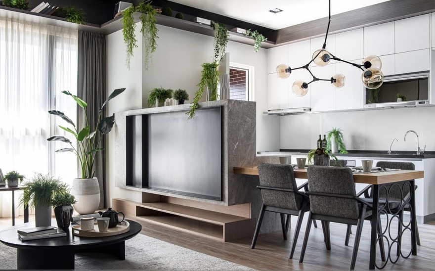 装修房子现代简约餐厅客厅柜,现代轻奢风餐厅隔断柜效果图大全