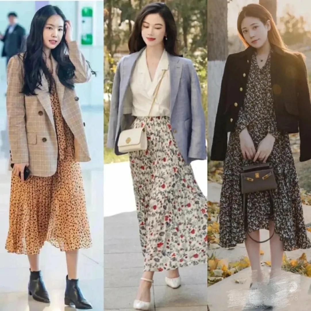 半身碎花裙搭配什么上衣春天,黑白碎花半裙春天搭配