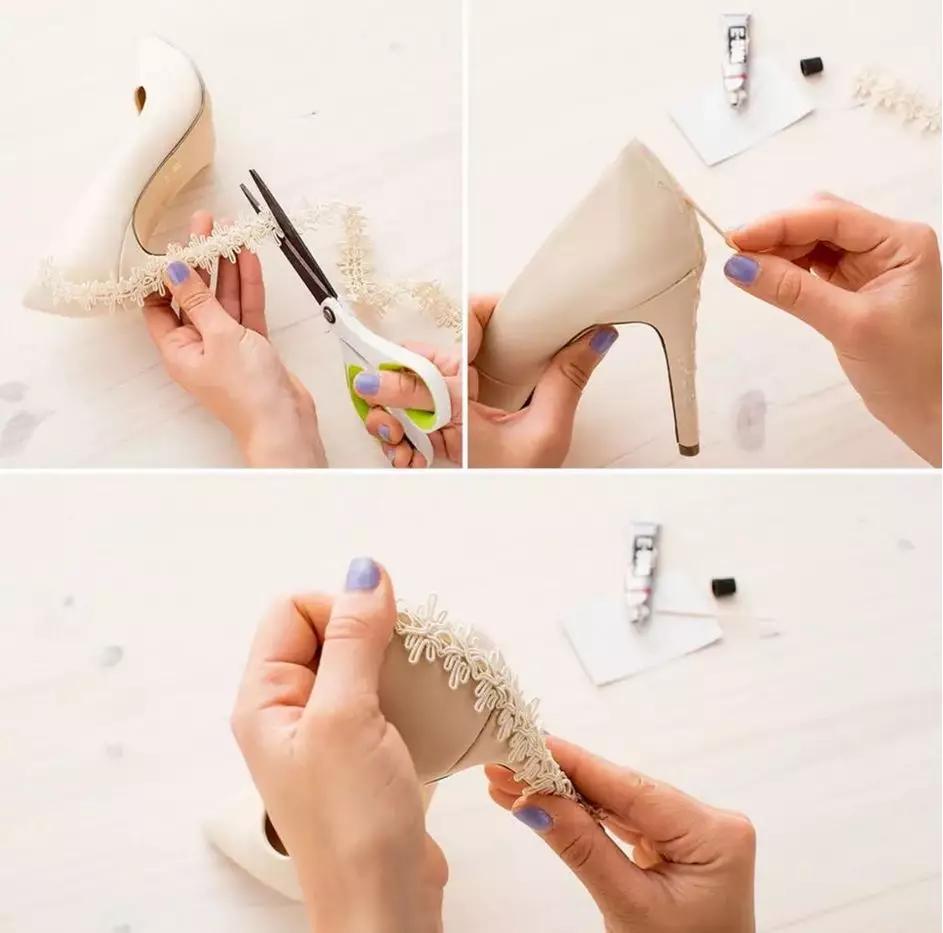 买了双白色高跟鞋，嫌太单调，稍加改造就美过新娘鞋，附教程