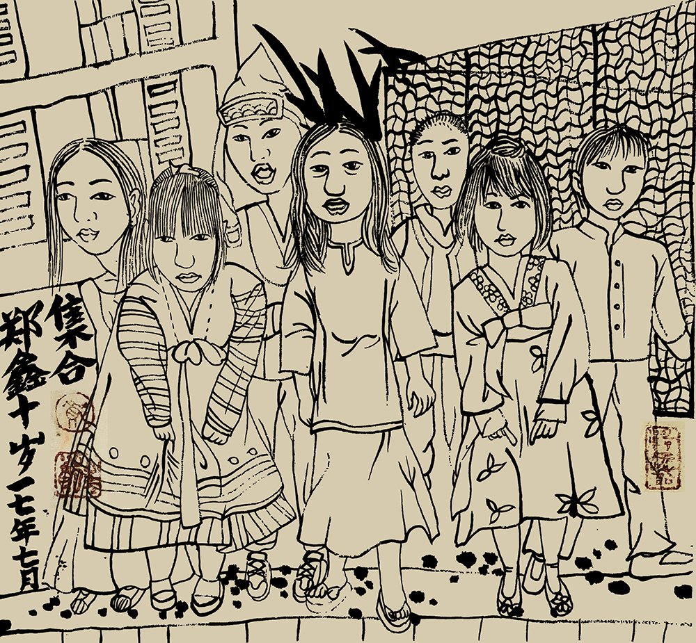 郑鑫绘画成长记录：线描篇（五）校园同学系列——创作