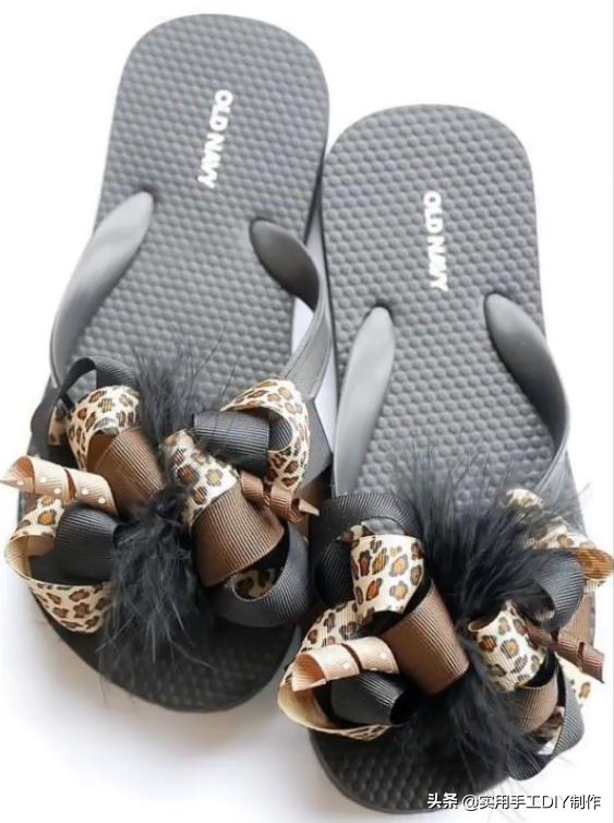 斜条纹小蝴蝶结拖鞋的织法,蝴蝶结草编拖鞋