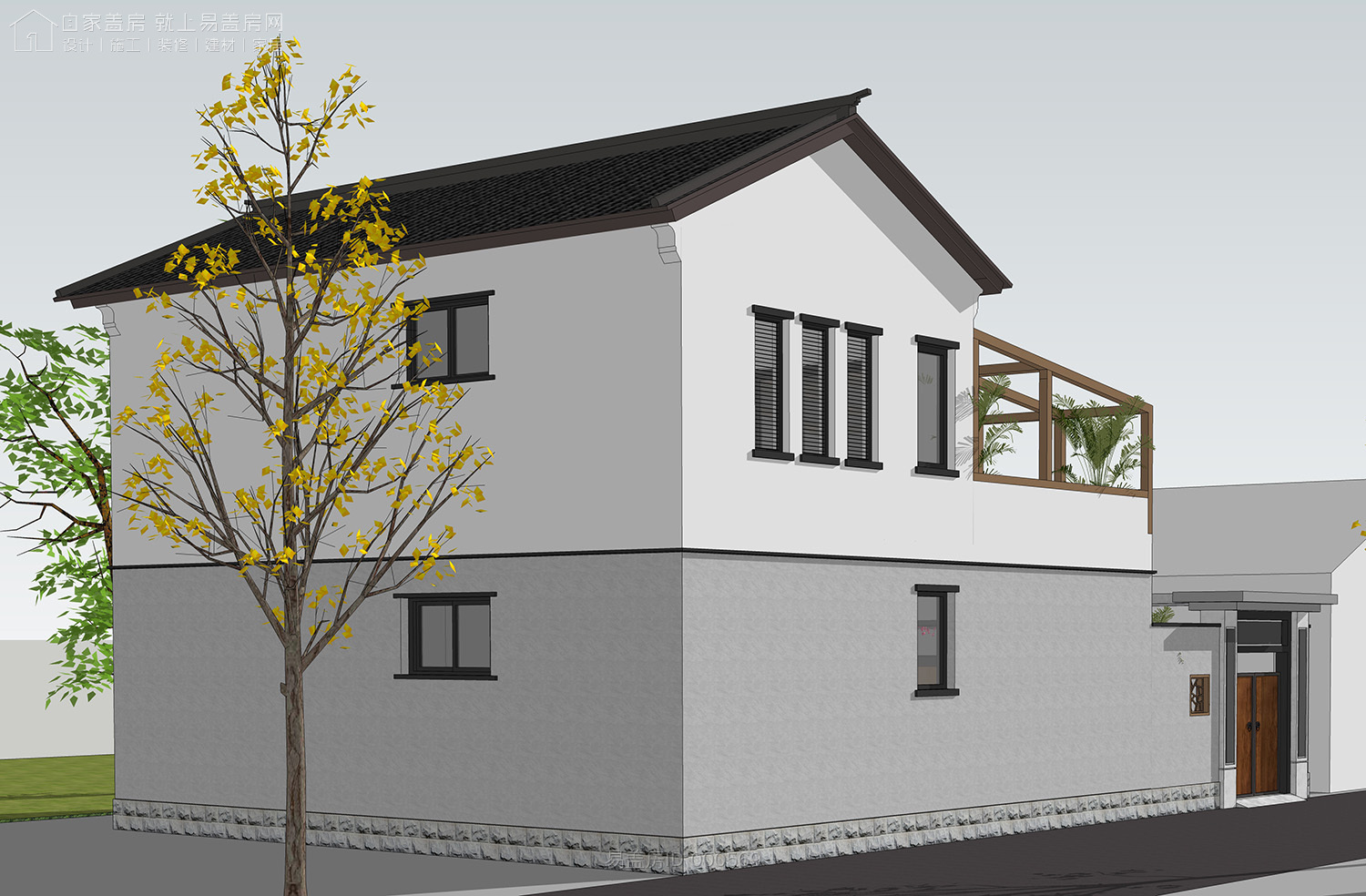 二层农村别墅带阳光房现代简约,农村二层带阳光房别墅效果图