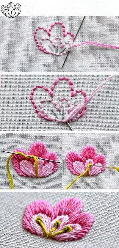 刺绣教程4种简单的小花图案,精美的立体花朵刺绣教程