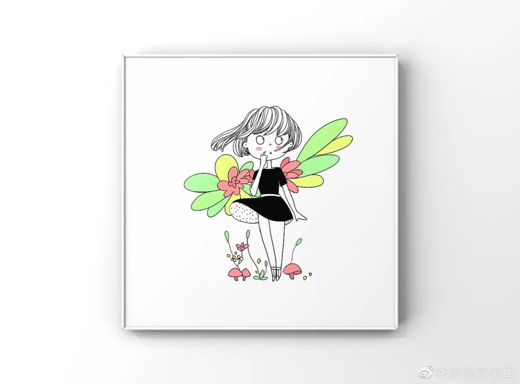 简单清新花卉的简笔画图片大全,唐老鸭简笔画可爱清新小女孩