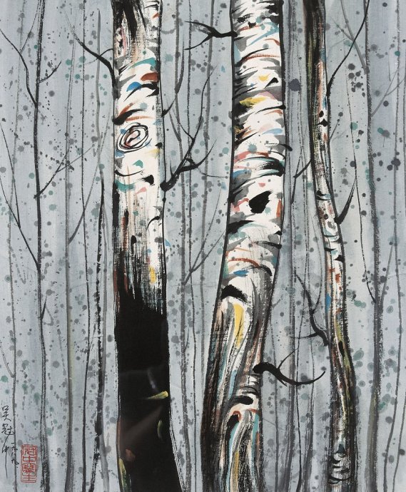 吴冠中江南风光,吴冠中白桦林创意美术