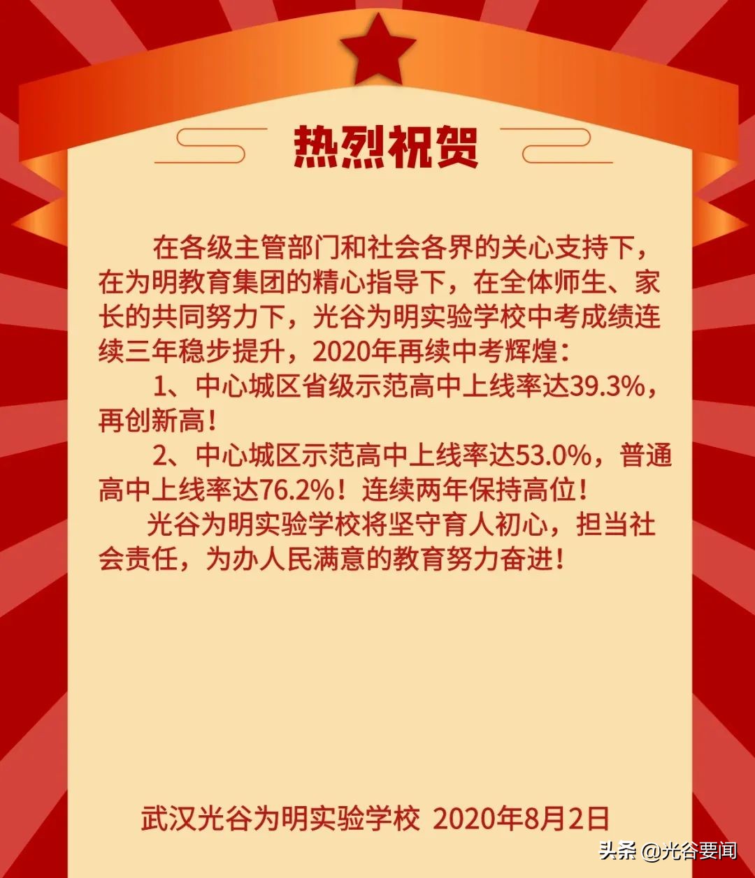 光谷未来中考喜报,光谷初中中考成绩