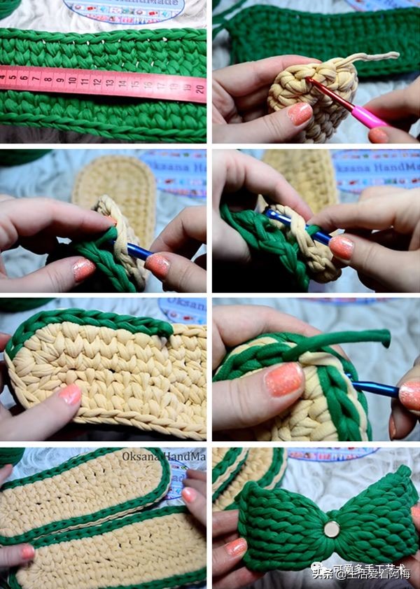 用布条做毛线拖鞋的方法,杂线编织手工拖鞋