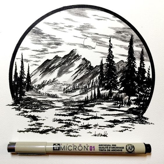 黑白线条意境画图片大全,简单线条意境画钢笔画