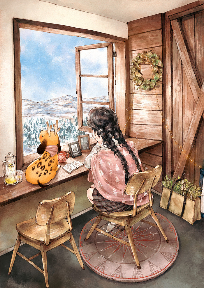 韩国插画师森林女孩日记图文,水彩插画森林女孩日记