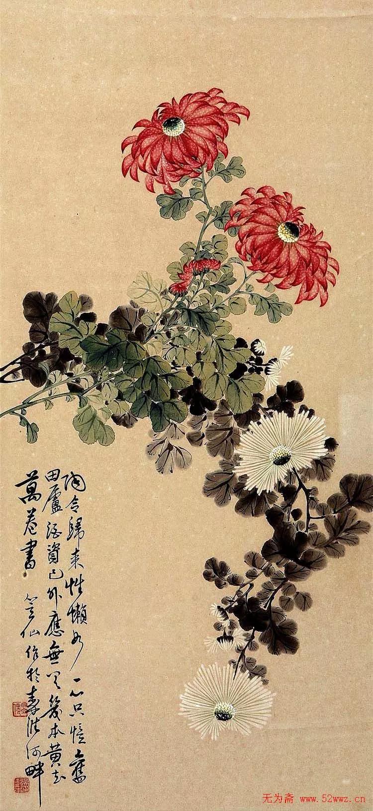 国画写意菊花精品100幅,吴昌硕的写意菊花高雅古朴之大美