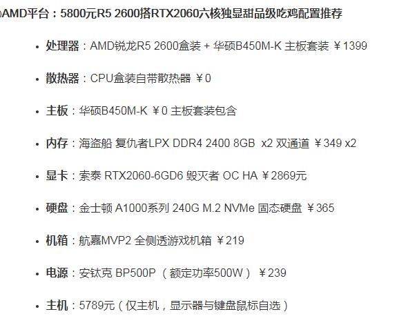 目前打吃鸡性价比最高的配置,给大家推荐一套低预算吃鸡配置