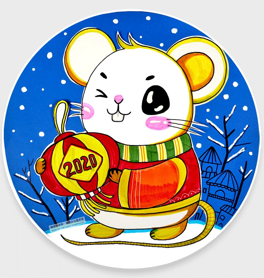 蜡笔画兔子灯笼儿童,小老鼠躲在灯笼里怎么画